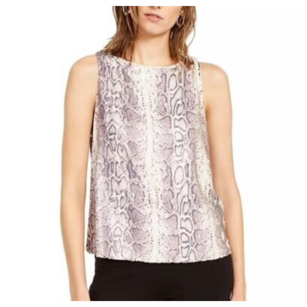 INC International Concepts Size M Beige Purple Snake Sequined Sleeveless Top